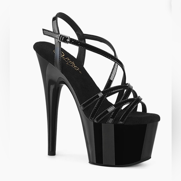 BRAND NEW IN BOX Pleaser Adore 713 - patent black - 7” heel - size 7 - Picture 1 of 8